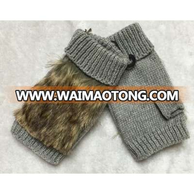 Fashion hot developed manufacturer new coming crochet wool acrylic women winter knitting half finger gloves with faux fur