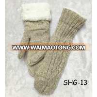 Fashion warmer China yiwu wholesales factory hot stylish crochet acrylic woman winter knitted mitten gloves with fleece lining